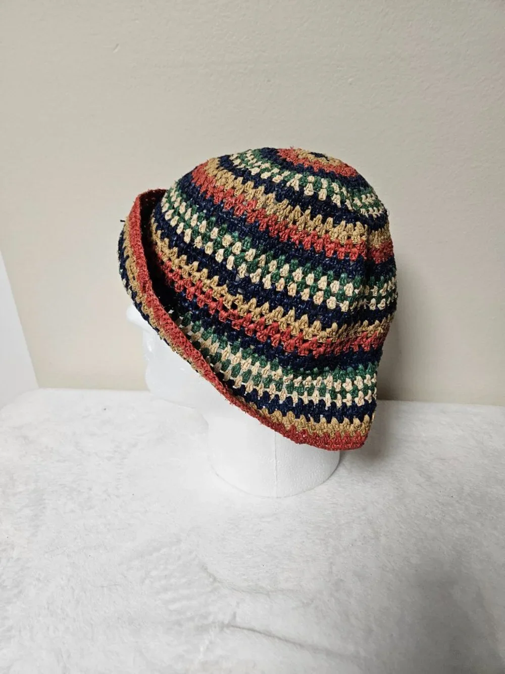Brixton Straw Bucket Hat Large L 7 1/2 Multicolor Crochet Woven Boho Festival